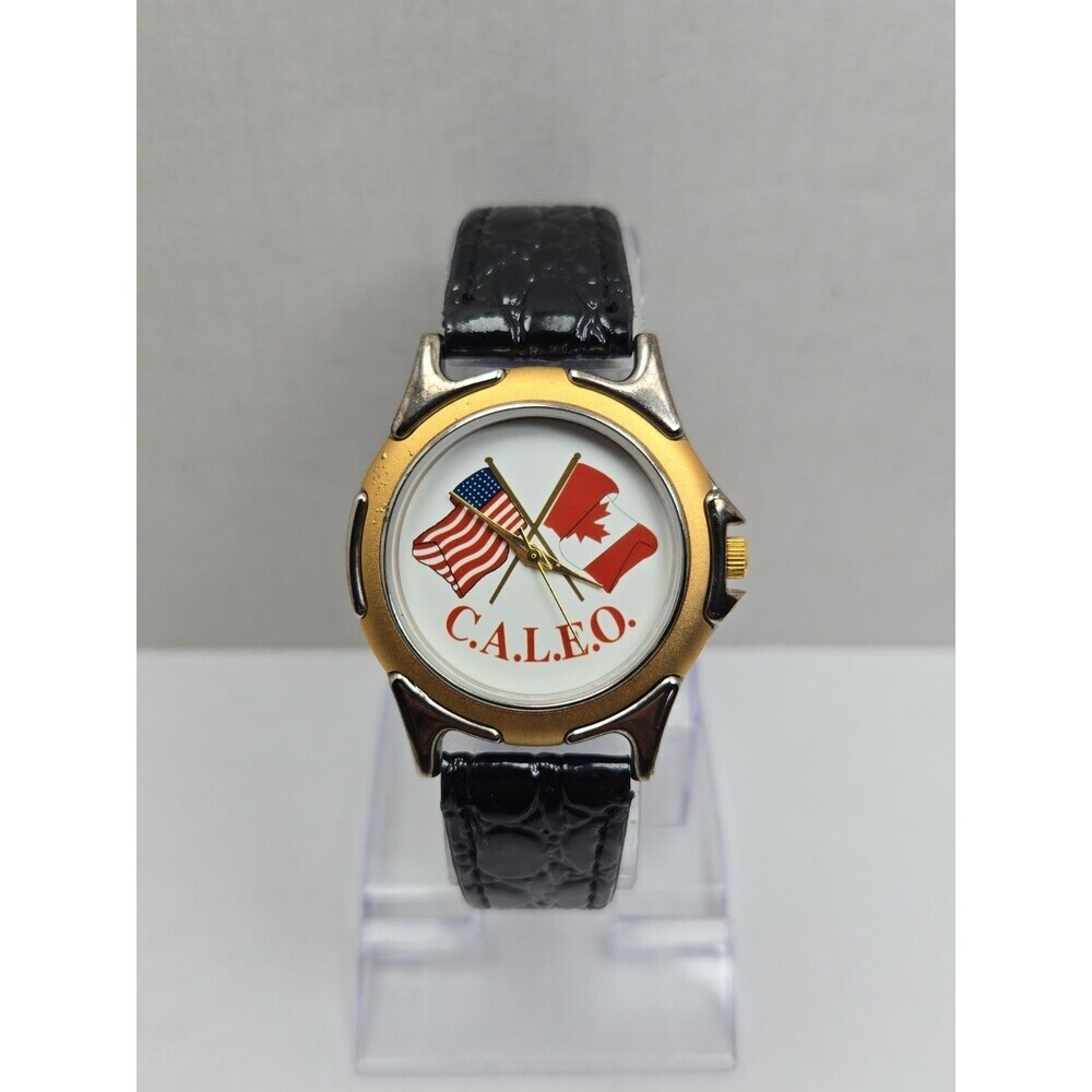 Star Line CALEO US Canada Flag Law Enforcement Quartz Watch New Battery Rare Vtg
